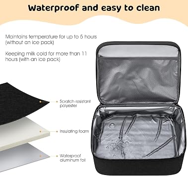 OCKLILY Pump Bag for Spectra S1 S2, Wearable Breast Pump Bags with Ice Pack, Pumping Bag with Waterproof Mat for Pump Accessories, Insulated Bottle Bags for Work Travel and Family, Black