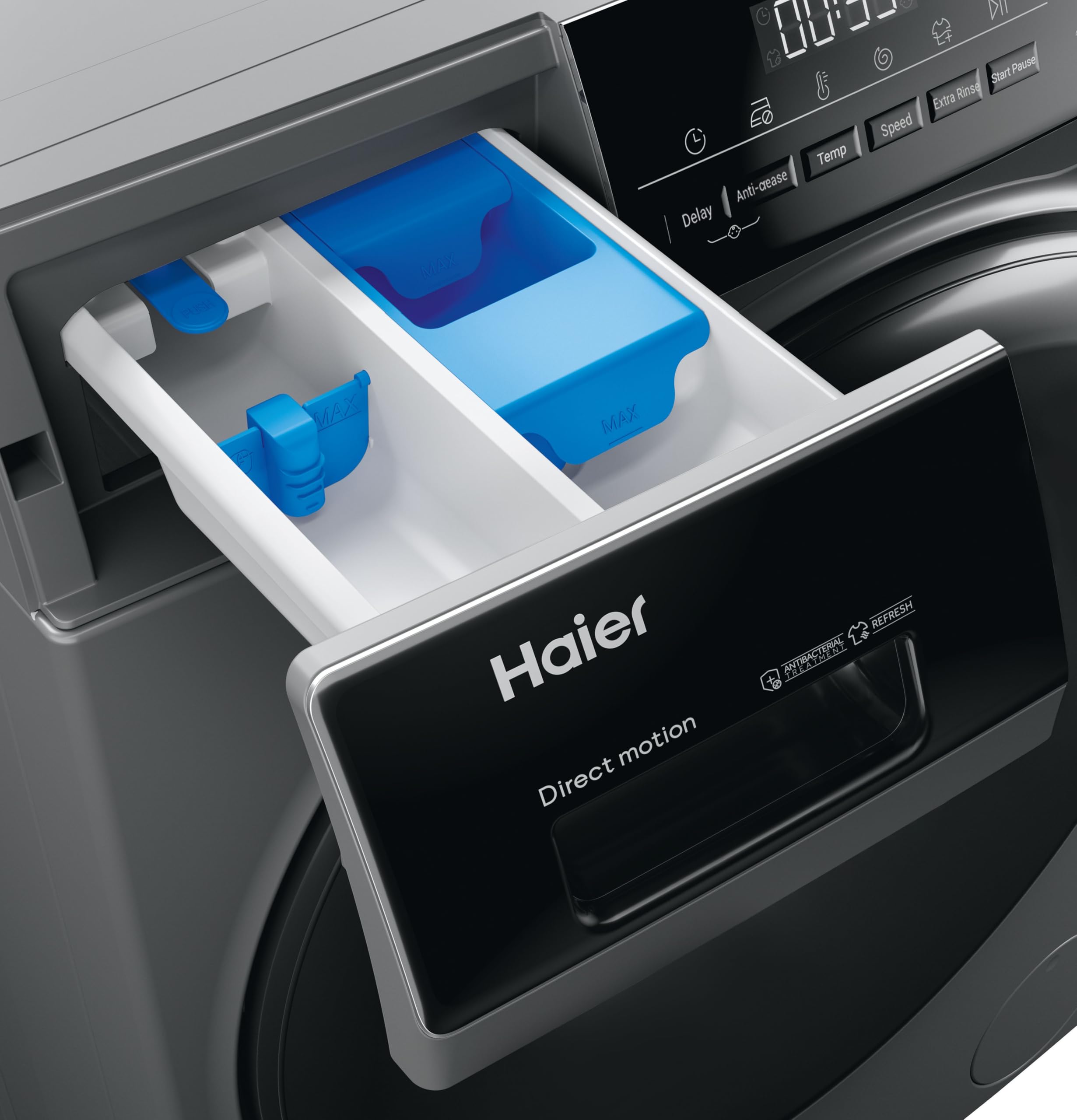 Haier I-Pro Serie 3, Wäschetrockner 8 + 5 kg, freistehend, Klasse A, 1400 Umdrehungen, Dampf, Gewichtssensoren, programmierbarer Start, HxBxT 85 x 60 x 62 cm, Anthrazit - HWD80-B14939S8-S | Dampf, AI Weight Sense, Startvorwahl, freistehend, HxBxT 85 x 60