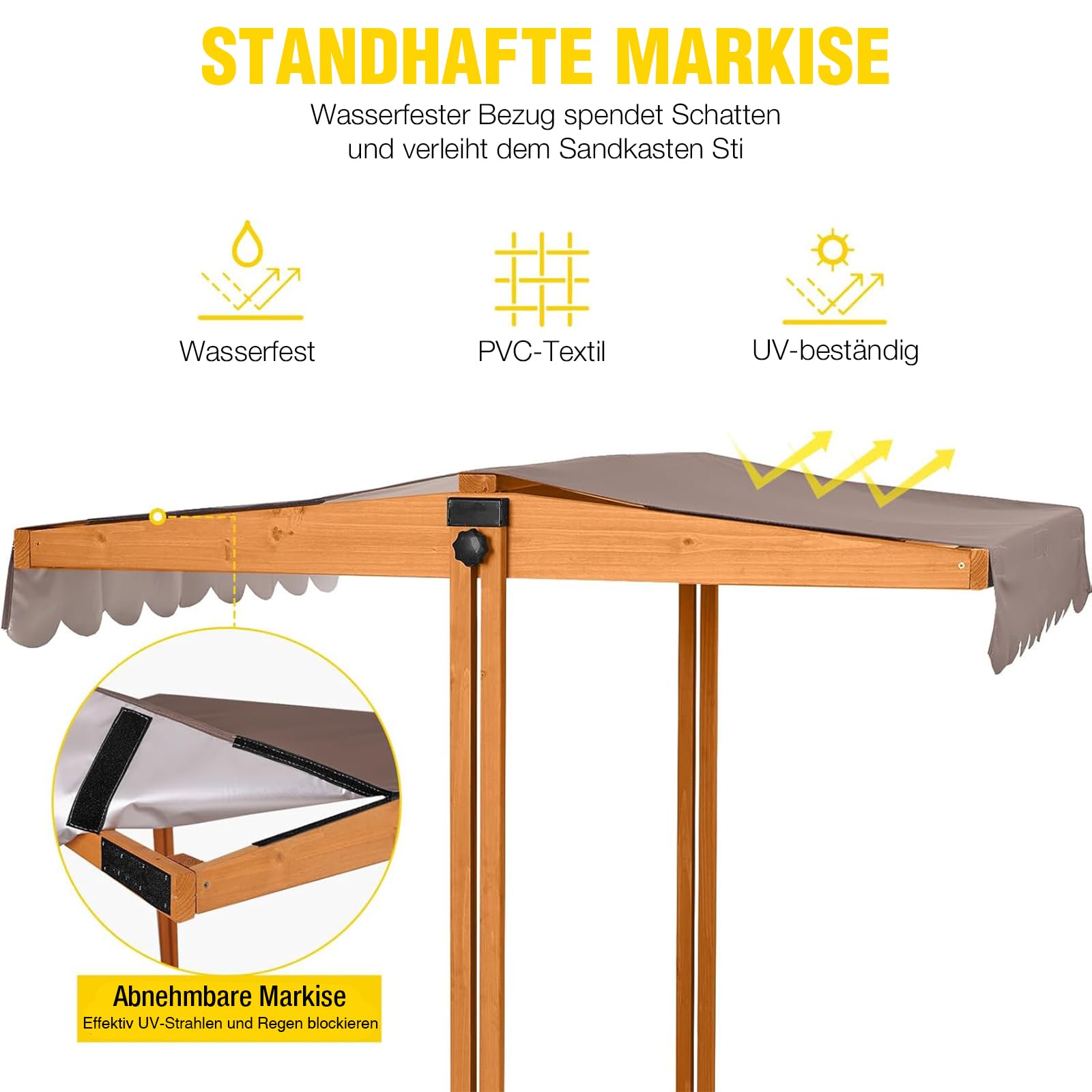 Aivituvin Kinder Sandkasten mit Abdeckung, 120x120x132cm Holz Deckel sandkiste mit aufziehbarer Dach, faltbaren Sitzbänken für draußen mit Aufbewahrungsbox