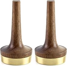 QWORK Wooden Ring Holder for Jewelry, 2 Pack Black Walnut Wood with Brass Stand Modern Display, Gift For Wedding & Anniversary