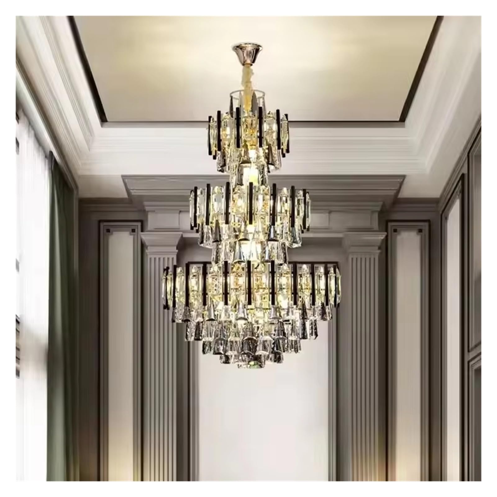 WAQIDCXBOA Duplex Building Large Chandelier Villa Living Room Hotel Lobby Luxury Hollow Staircase Crystal LED