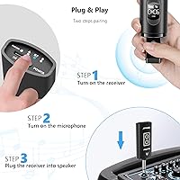 Vista 4 de Bietrun - Micrófono inalámbrico, micrófonos dinámicos de mano duales de metal UHF recargables con Bluetooth de 240 pies para máquina de karaoke