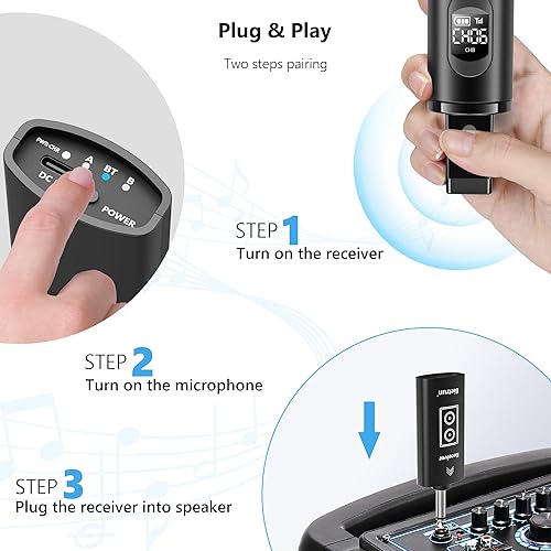 Miniatura 4 de Bietrun - Micrófono inalámbrico recargable con Bluetooth, alcance de 168 pies, salida de 14 pulgadas, 2022 nuevo, micrófono dinámico de mano de