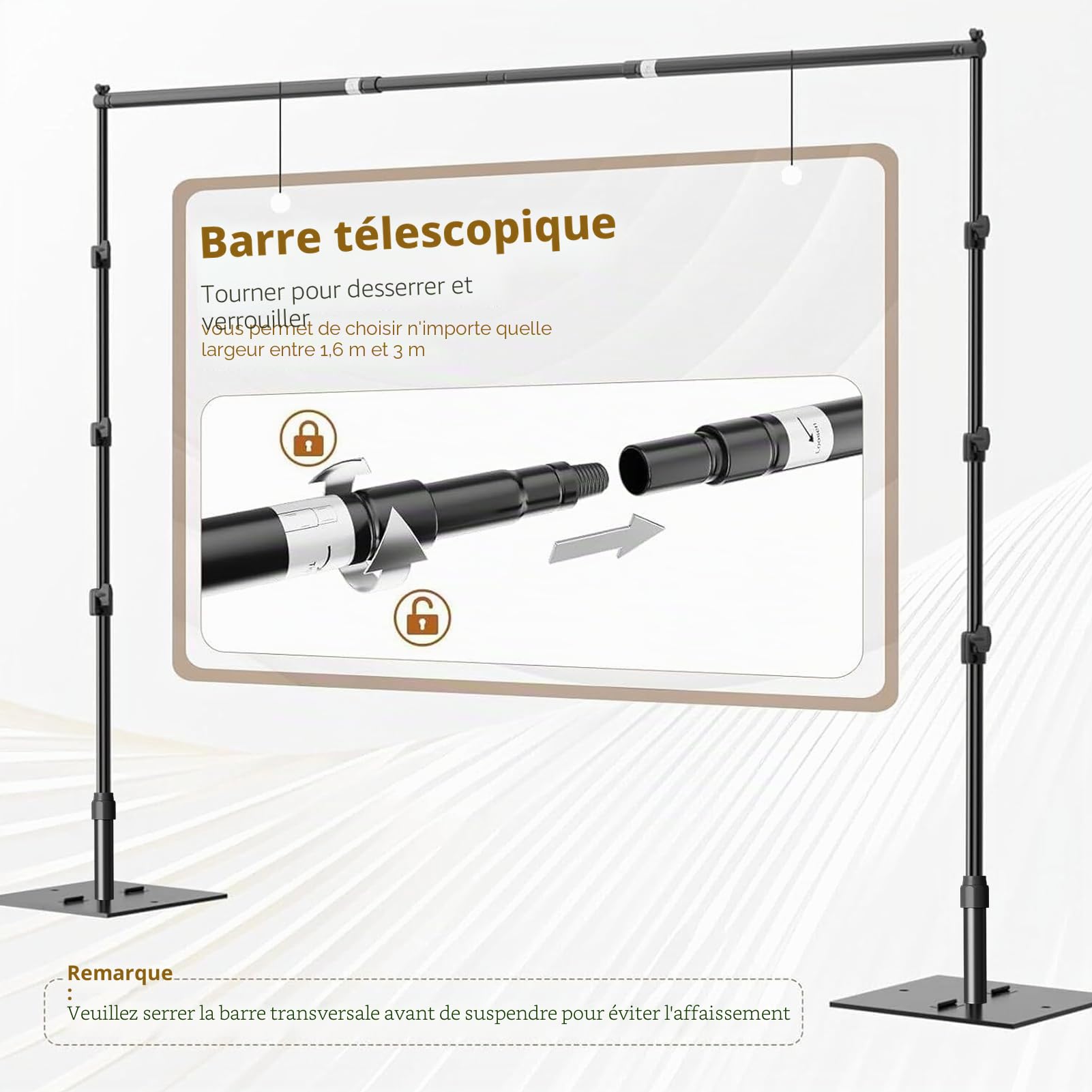 EMART Support de Toile Fond Photo 2,6x3m, Système Support Fond Photo avec Une Base en Acier Réglable pour Photographie, Fêtes, Anniversaires, Studios Vidéo