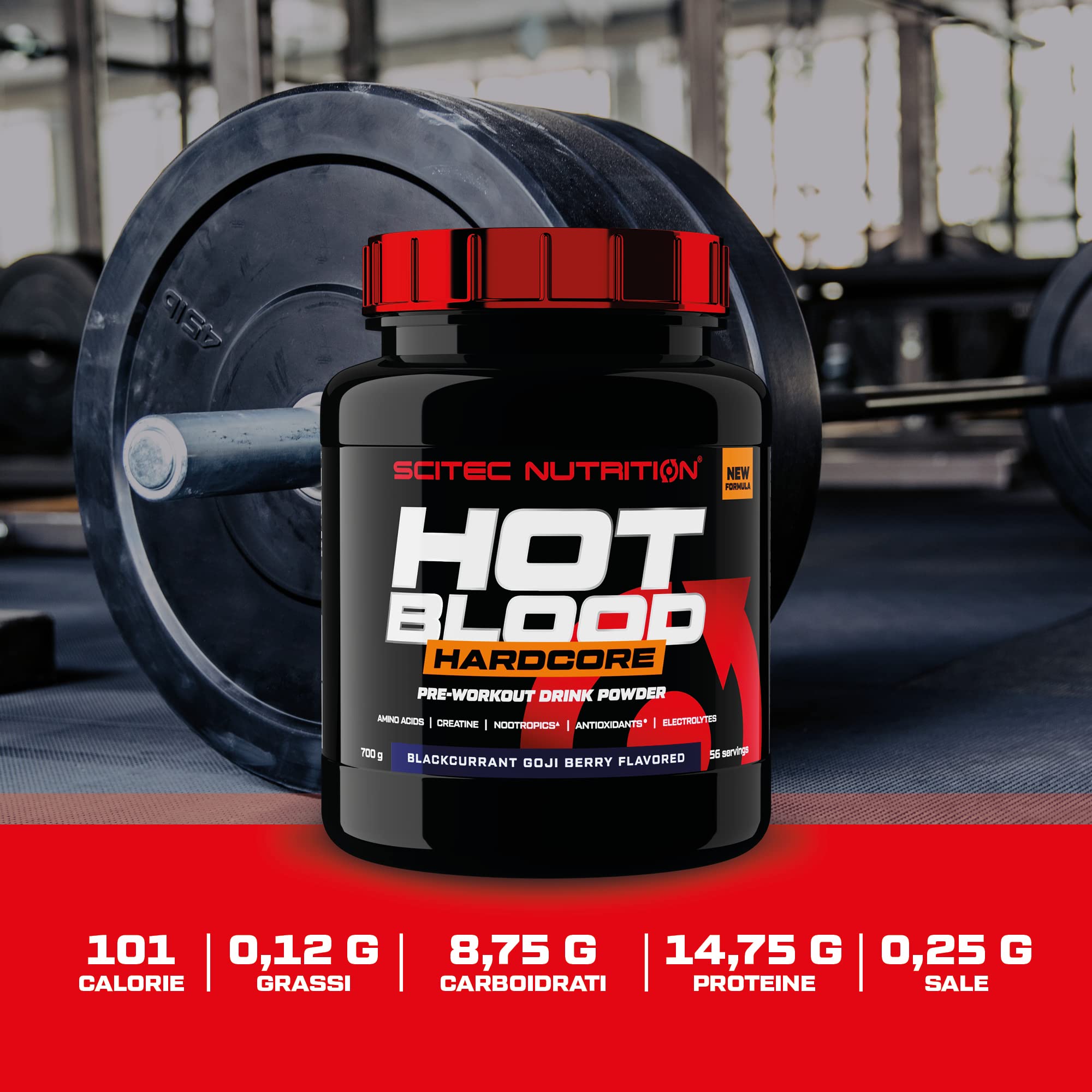 Scitec Nutrition Hot Blood Hardcore, Bevanda pre-allenamento in polvere con aminoacidi e creatina, 700 g, Guaranà