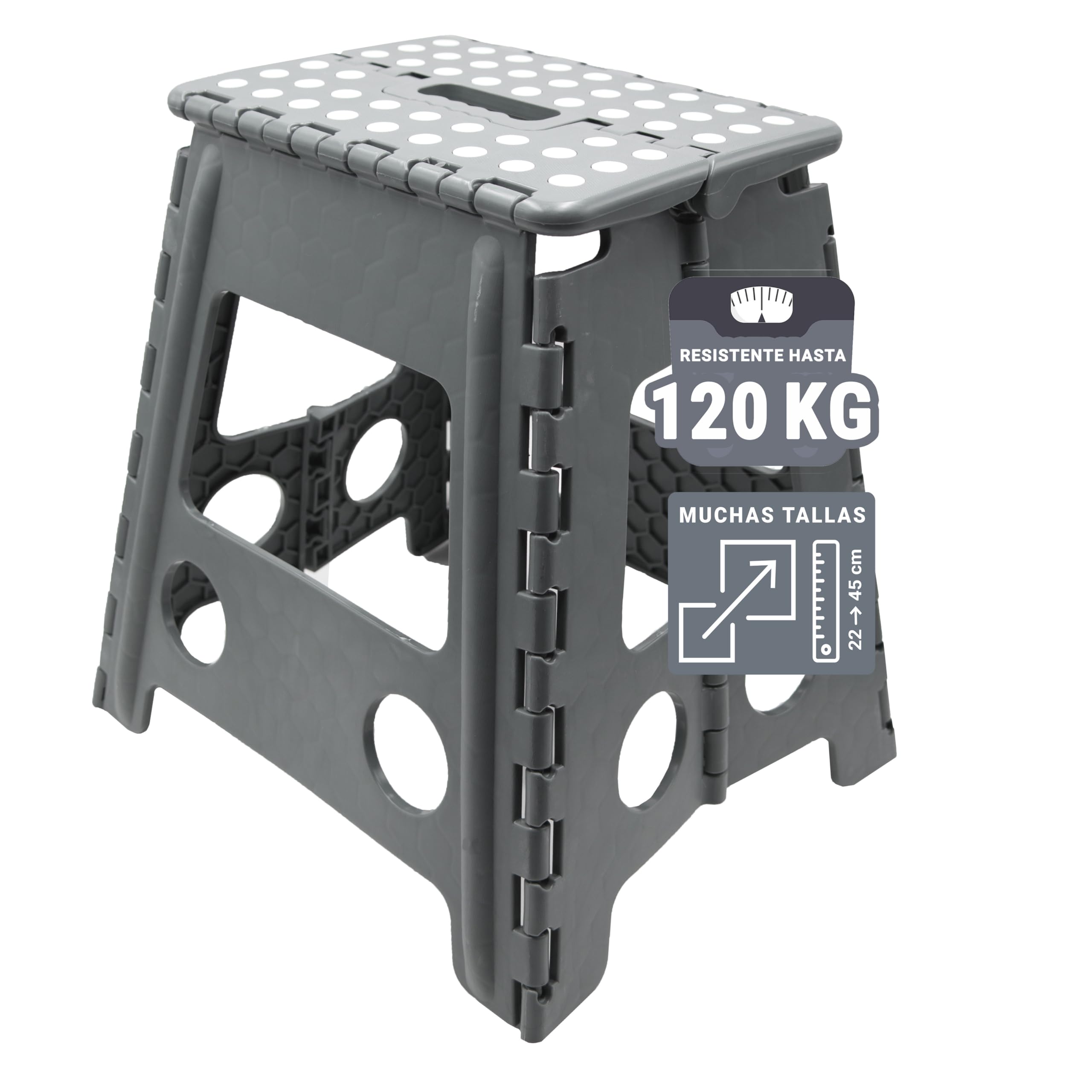 ZOLLNER Taburete Plegable Multiusos portátil, 39 cm Altura, hasta 120 kg, Gris