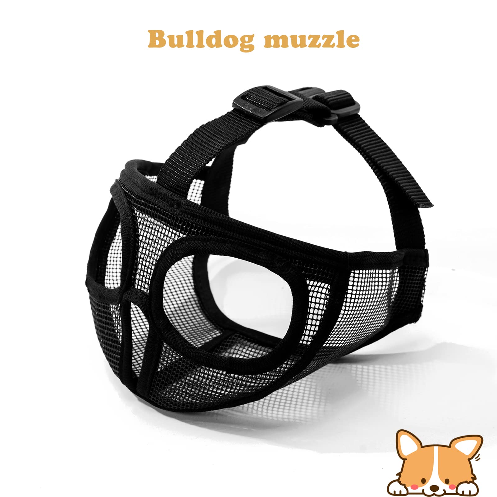 ILEPARK Museliere pour Bouledogue, Réglable ne Couvrira Pas Les Yeux Mêches Muettes Museau pour Mordre la Mât (L,Noir)