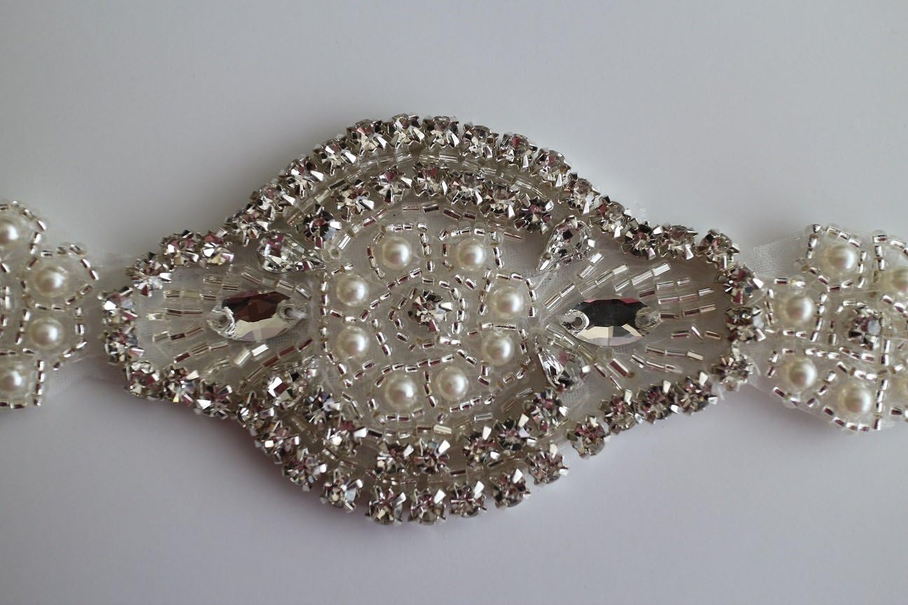 Small Belt Style Rhinestone & Pearl Applique for DIY Sash