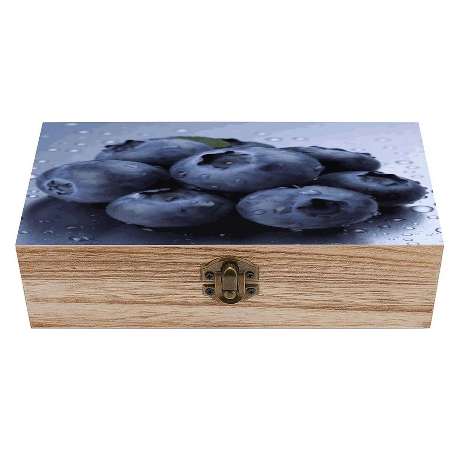MUSM Blueberry Wooden Storage Box Vintage Wood Box with Lid Exquisite Crafts DIY Wood Gift Boxes Fashion Jewelry Boxes Art Stash Keepsake Storage Case Large Jewelry Case