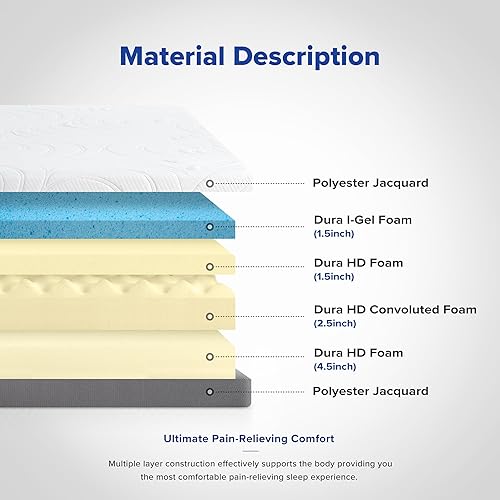Miniatura 6 de Olee Sleep Colchón de espuma viscoelástica de gel, 10 pulg., Espuma, Blanco Gris,Azul,Negro -,https://www.amazon.com/dp/undefined