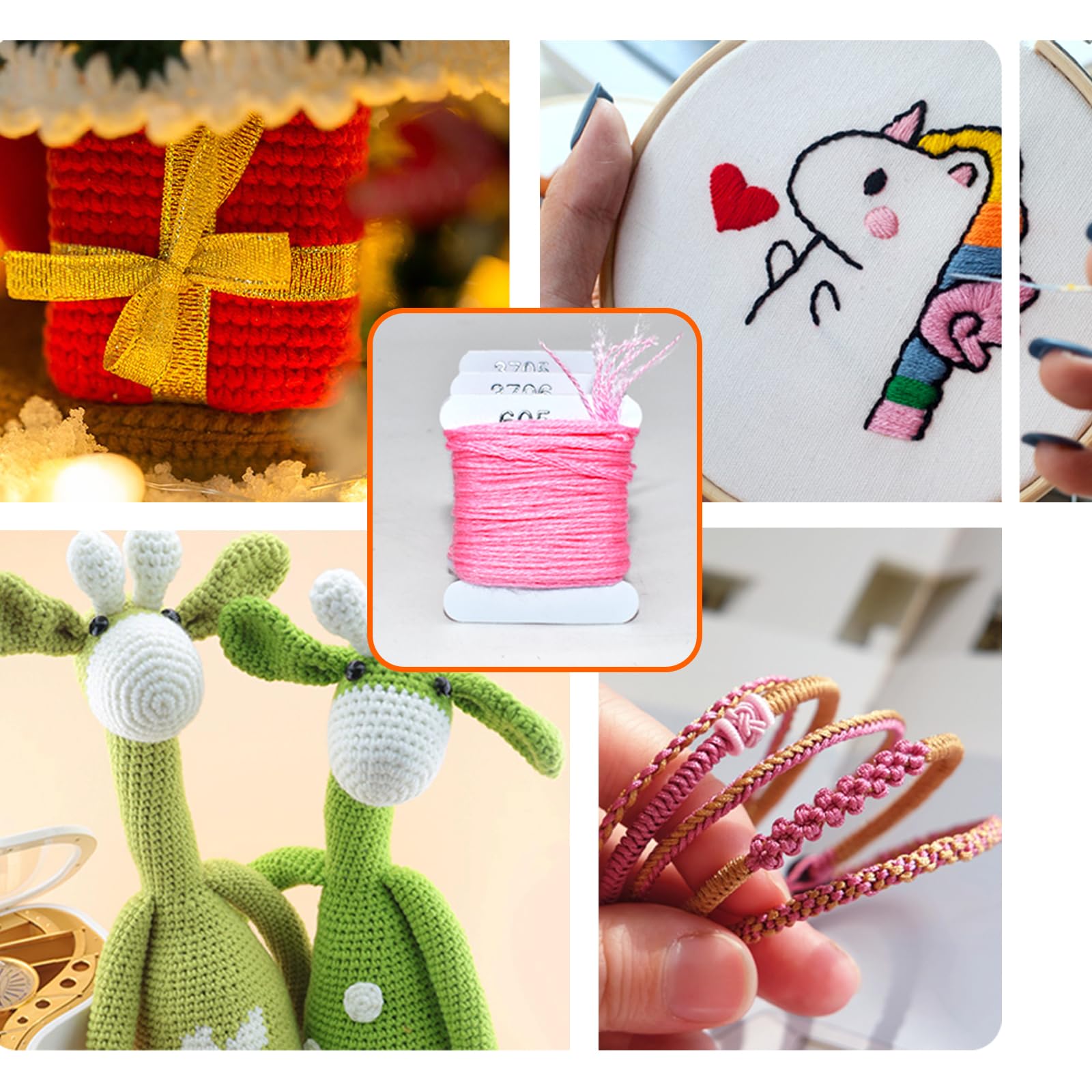 Kit de hilo de bordado, 100 % algodón, bobinas de hilo y kit de punto de cruz, pulseras, hilo dental para manualidades (96 colores)