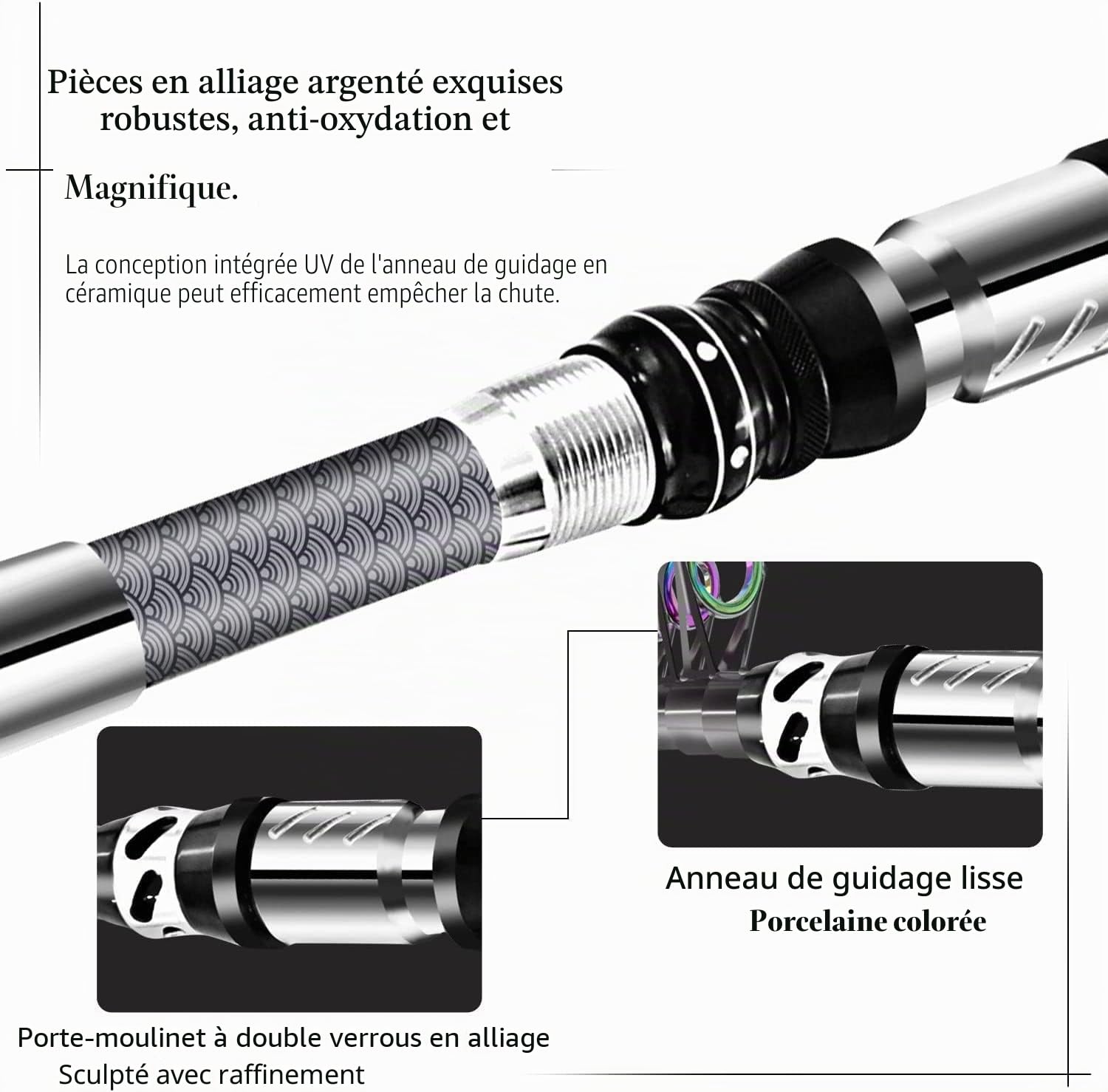 Ensemble de Canne à pêche Portable et Moulinet en Fibre de Carbone Pointe de Canne Fluorescente, Kits de Sac de Transport de Ligne de leurres de pêche pour Voyage en Eau Douce salée