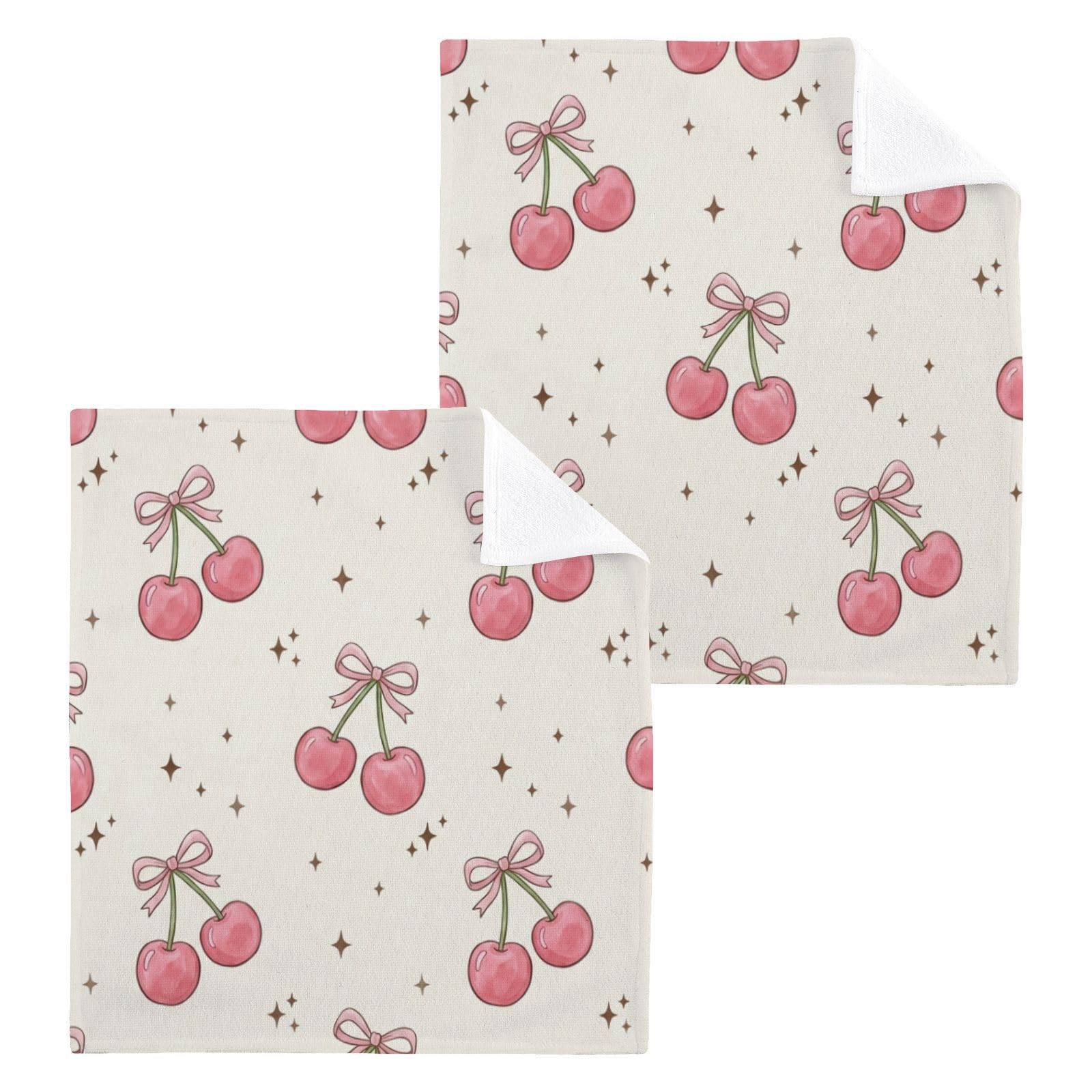 BOESI Blush Cherry Bow 12x12in Cotton Washcloth,Face Towel