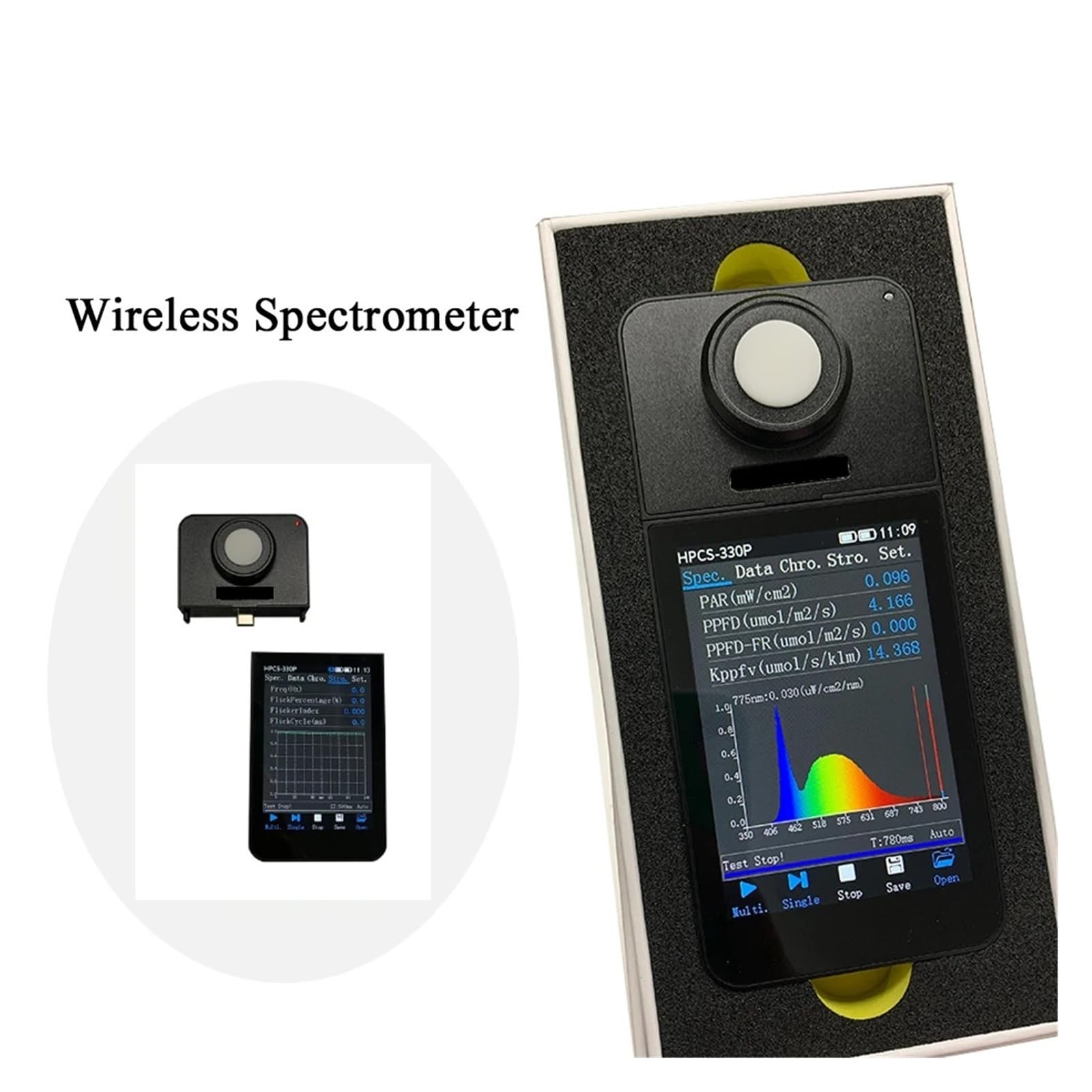 HPCS330P Handspektrometer PAR PPFD-Messgerät 350-800 nm | Unterstützt PC-Software-Touchscreen zur Umgebungsüberwachung