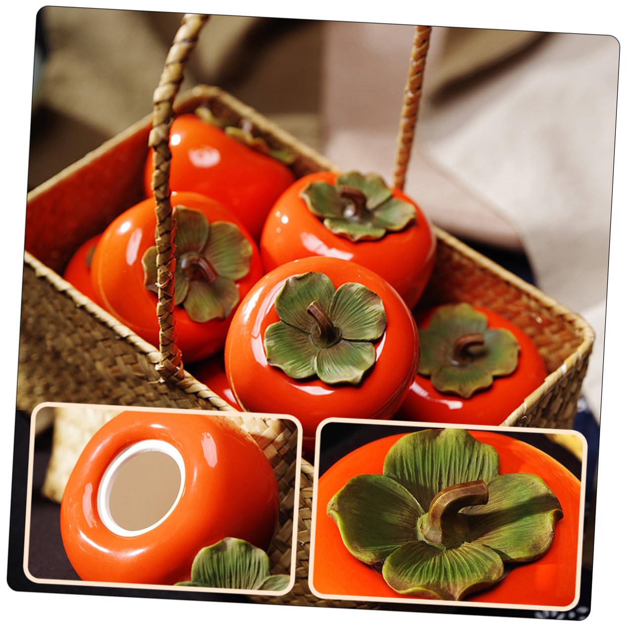 Gatuida Barattolo in Ceramica Buona Durezza e Resistenza da 330ml a Forma di Cachi come Decorazione e Souvenir Contenitore Ermetico per Tè e Caffè