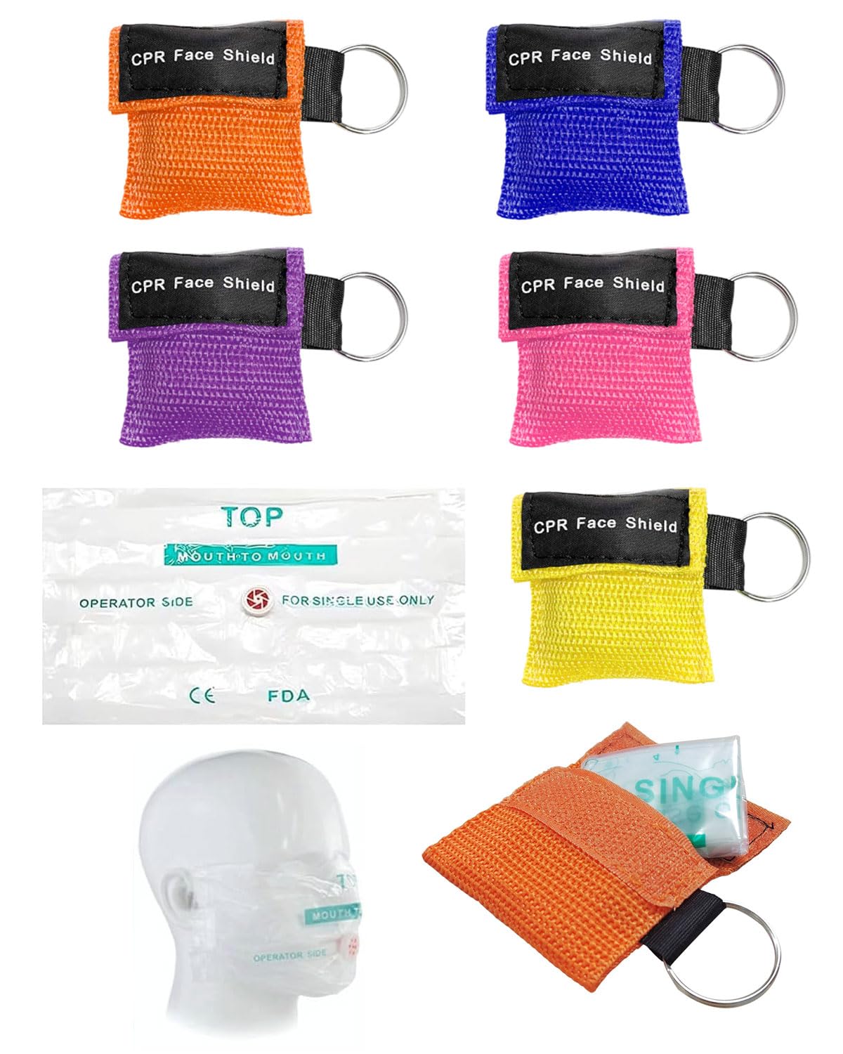 5 Pcs Pocket Mask Primo Soccorso Face Mask Maschere Cpr Con Anello Portachiavi Con Barriera Di Respirazione A Valvola A Senso Unico Maschere Respiratore Cpr Face Shield
