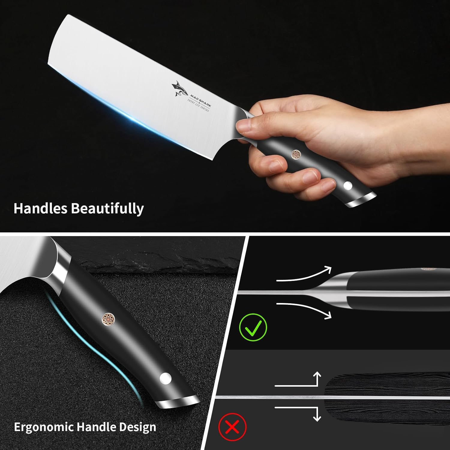 MAD SHARK Nakiri Knife 7 inch Chef Knives, Vegetable Kitchen Knife with High Carbon Stainless Steel Blade, Multipurpose Asian Knife for Chopping, Cutting and Slicing with Ergonomic Handle - Image 7