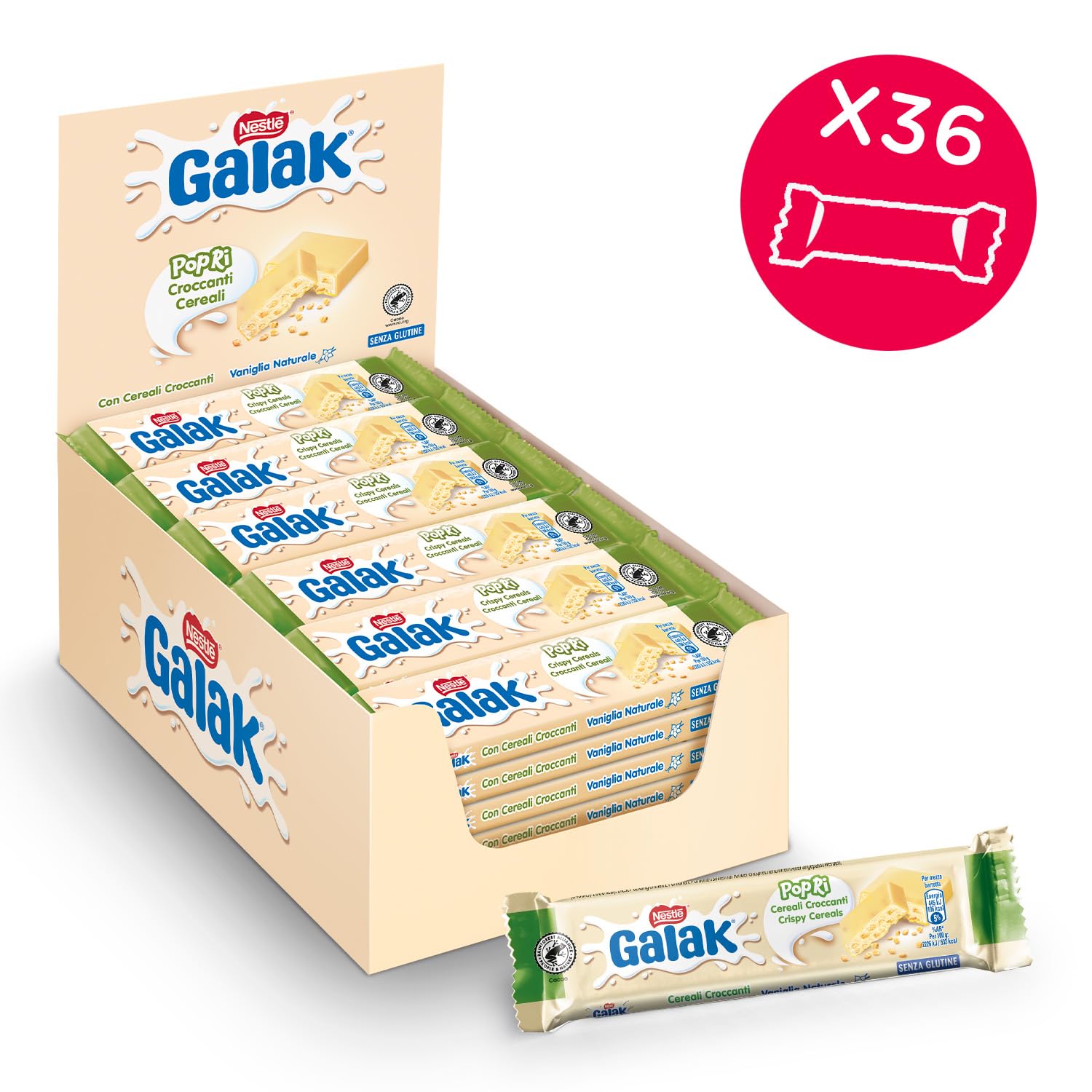 GALAK PoPri Weiße Schokoladentafel mit Müsli, 36 Riegel à 40 g (1,45 kg)