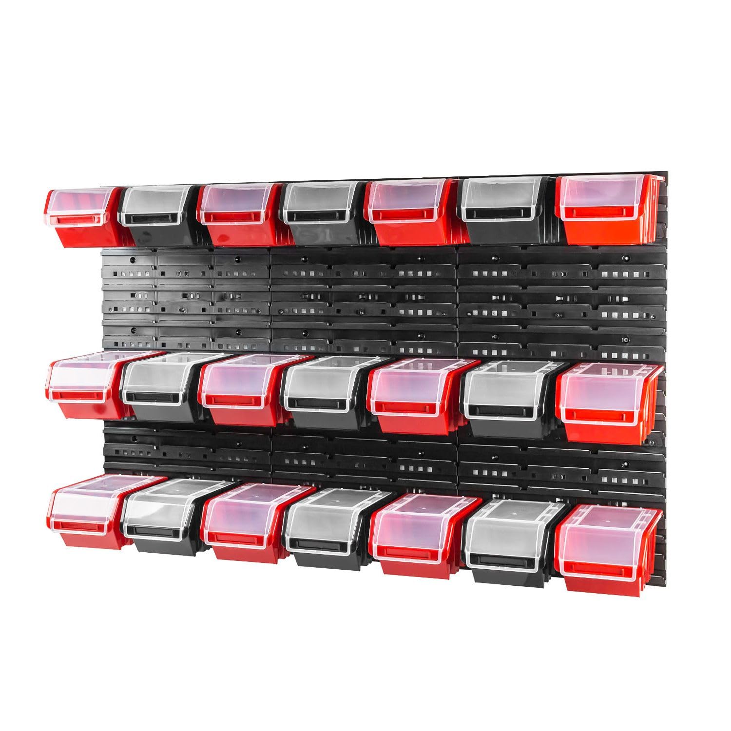 Sistema de almacenamiento de pared, 1200 x 800 mm, 21 unidades, cajas apilables, cajas apilables, cajas de almacenamiento con tapa, placas de pared extrafuertes, estantería ampliable, estantería de