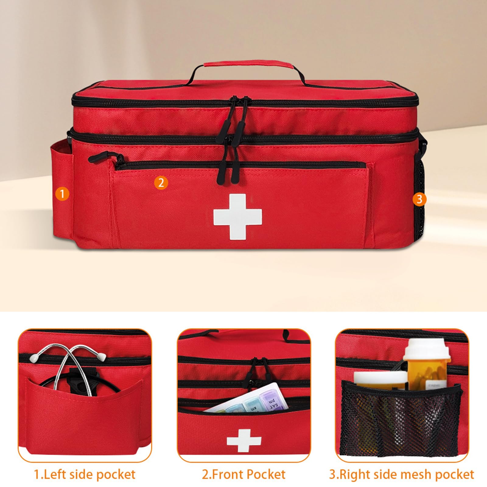 Borsa di pronto soccorso medica portatile, impermeabile e resistente, con spalla staccabile, ideale per casa, viaggi ed emergenze, rosso (18')