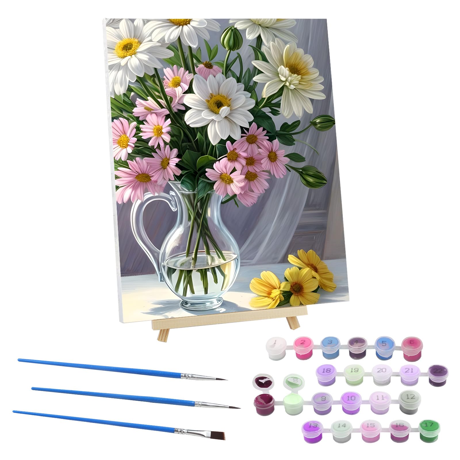 EOBROMD Flower Paint by Numbers for Adults on Framed Canvas, Vase Paint by Numbers Kits with Wood Easel, Flower Oil Acrylic Craft Art Painting Kits for Home Wall Decor 12x16 in