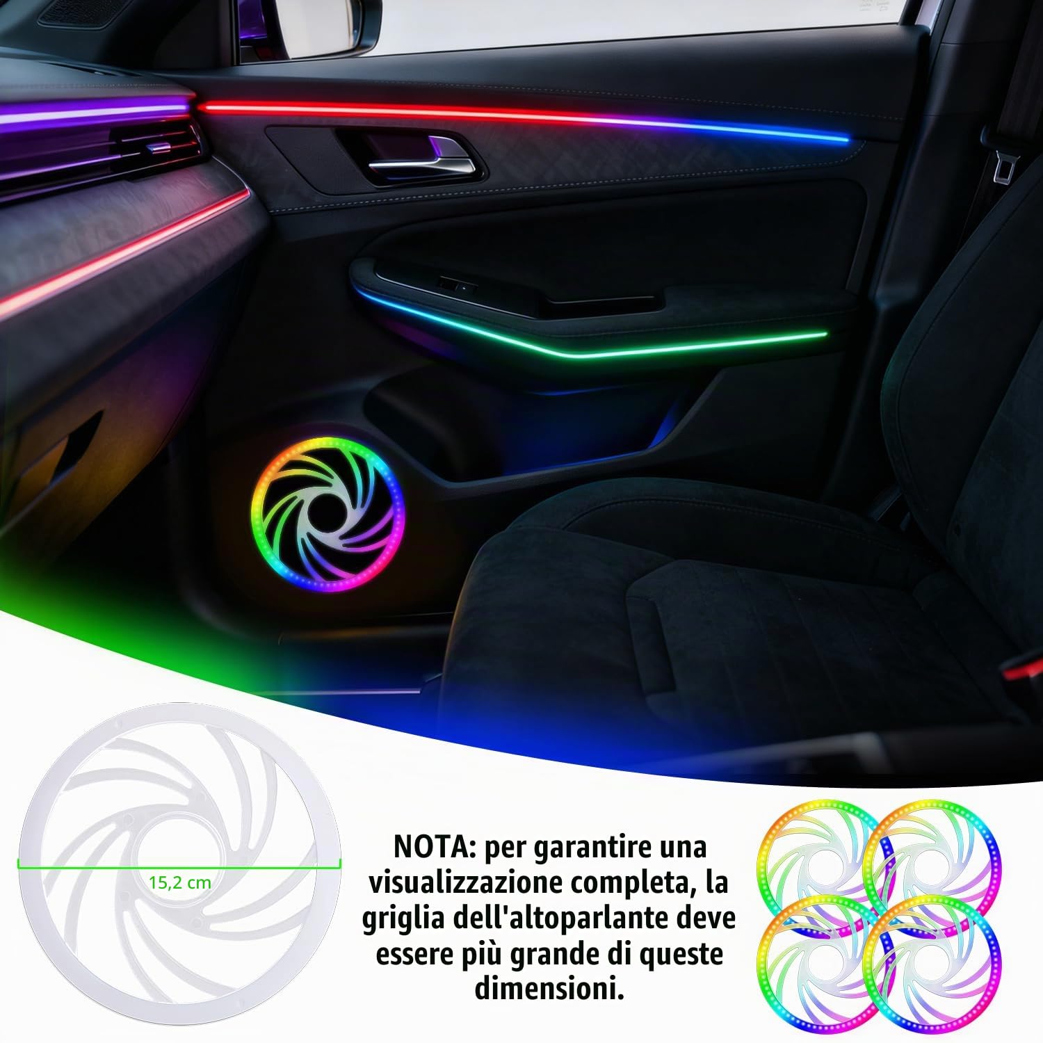 Illuminazione per interni auto, 22-in-1 HMYC 128 strisce luminose LED in fibra ottica acrilica colorate, illuminazione ambientale decorativa universale con ritmo sincronizzato alla musica, controllo