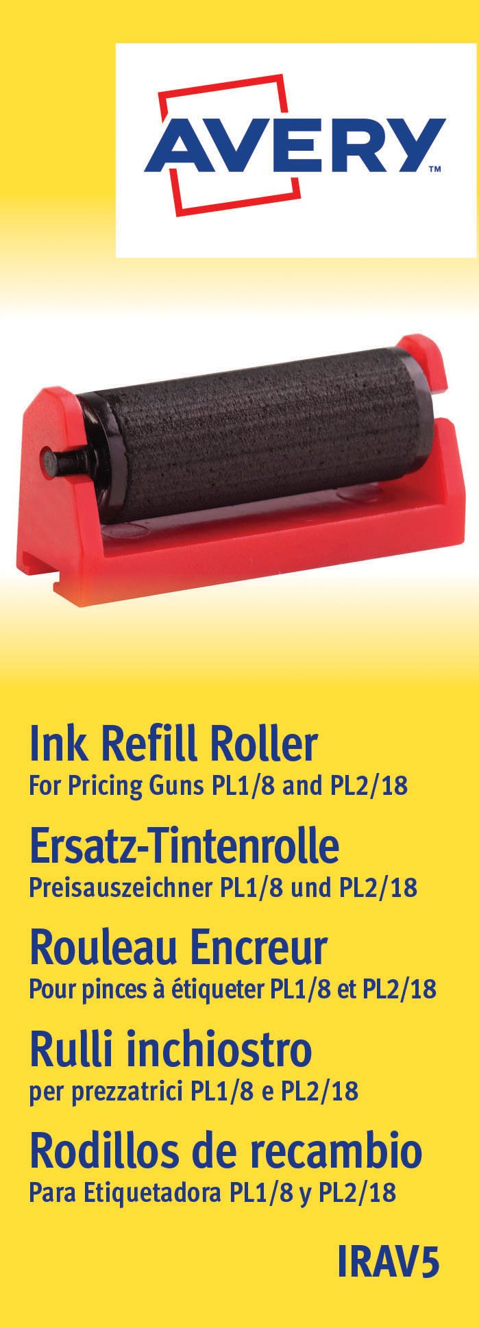 AVERY Zweckform PL1/8 Preisauszeichner (165 x 280 x 75 mm, 1-zeilig, 1x Handauszeichner) schwarz & Zweckform IRAV5 Ersatz-Tintenrollen (für PL1/8 und PL2/18 161 x 58 x 14 mm) 5 Stück schwarz