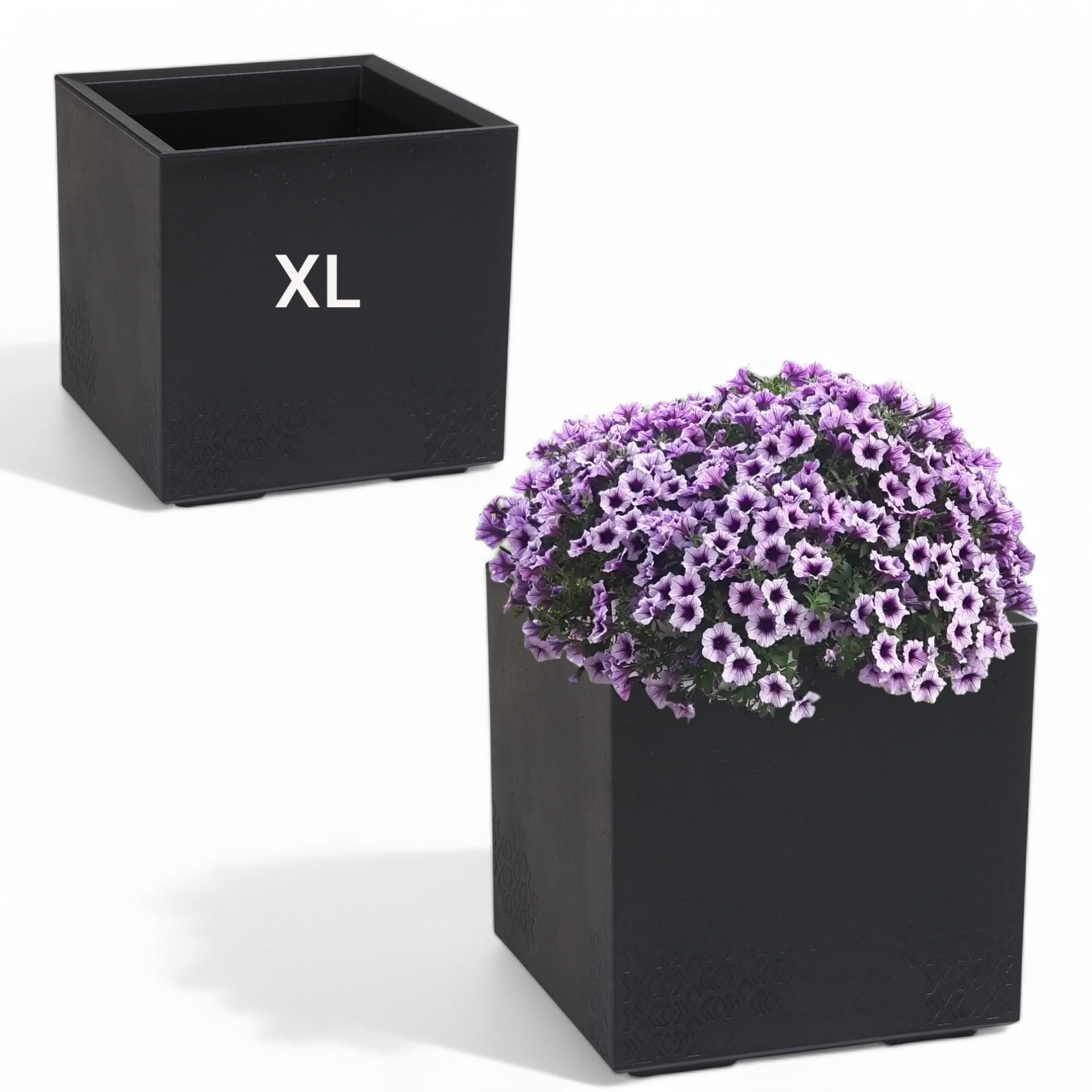 MELTOM Donica na kwiaty, kwadratowa, z rolkami, bardzo dekoracyjna, rozmiar XL i XXL (czarna, XL)