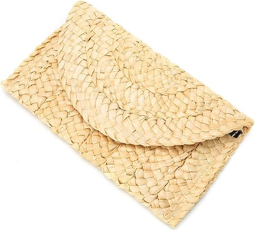 Miniatura 4 de Obosoyo Bolso de mano de paja para mujer, cartera de sobre, bolso tejido de playa de verano