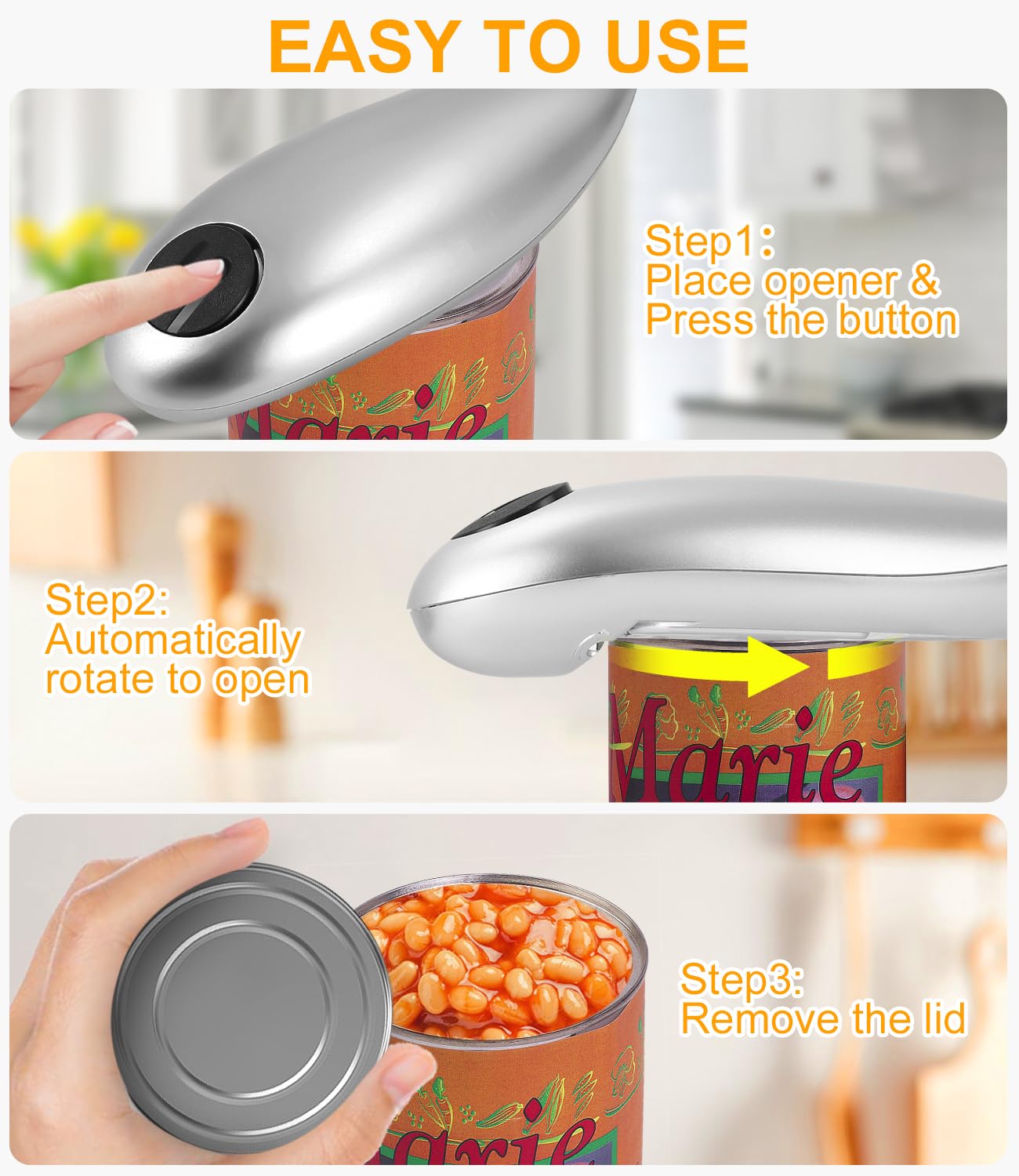 Kitchen Mama Mini Plus - Apriscatole Elettrico Ricaricabile Senza Mani Con USB-C - Bianco - Foto 12