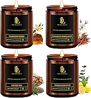 DL Dreamy Dewla Scented Soy Candles Set 4-Pack 28oz - Magnolia Sandalwood, Moroccan Amber, Lemon Eucalyptus, Vintage Oak Gifts for Men Women
