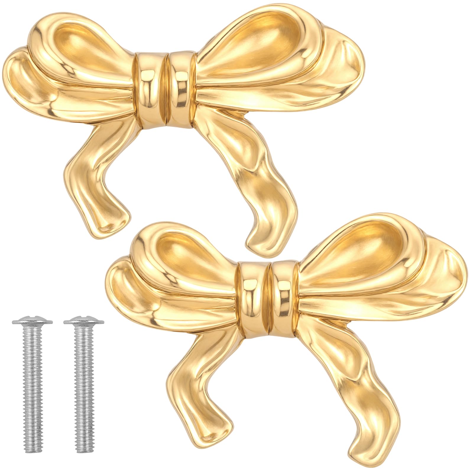 YUEKUNTJ 2Pcs Gold Bow Furniture Knobs, Delicate Bow Dresser Knobs with Screws, Luxury Gold Butterfly Knot Cabinet Handles, Brass Knot Drawer Pulls for Wardrobe Bookcase Cabinet (2pcs)