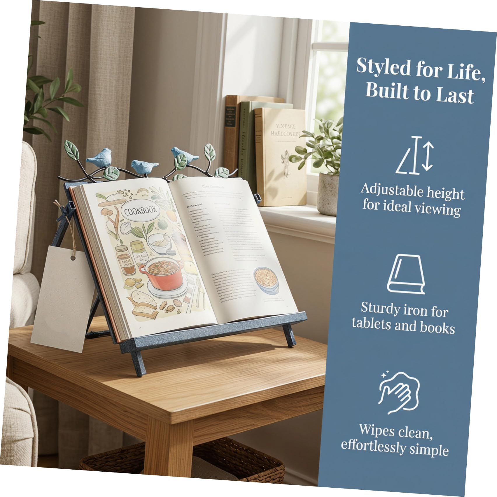 Soporte de Lectura de Hierro Azul Ajustable para Mesa