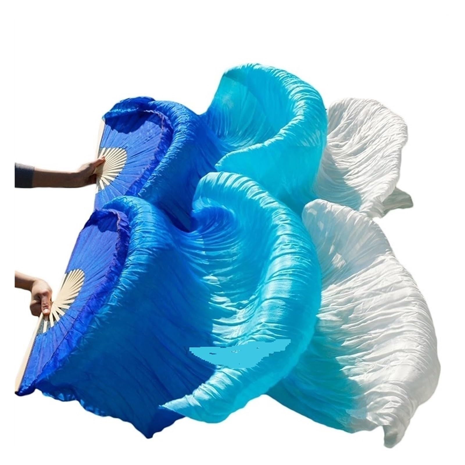 Abanico De Baile De Plumas Niño mujer vientre baile ventilador 1 par gradiente color bailarín práctica larga imitación seda fans(19,1 pair-210x90cm)