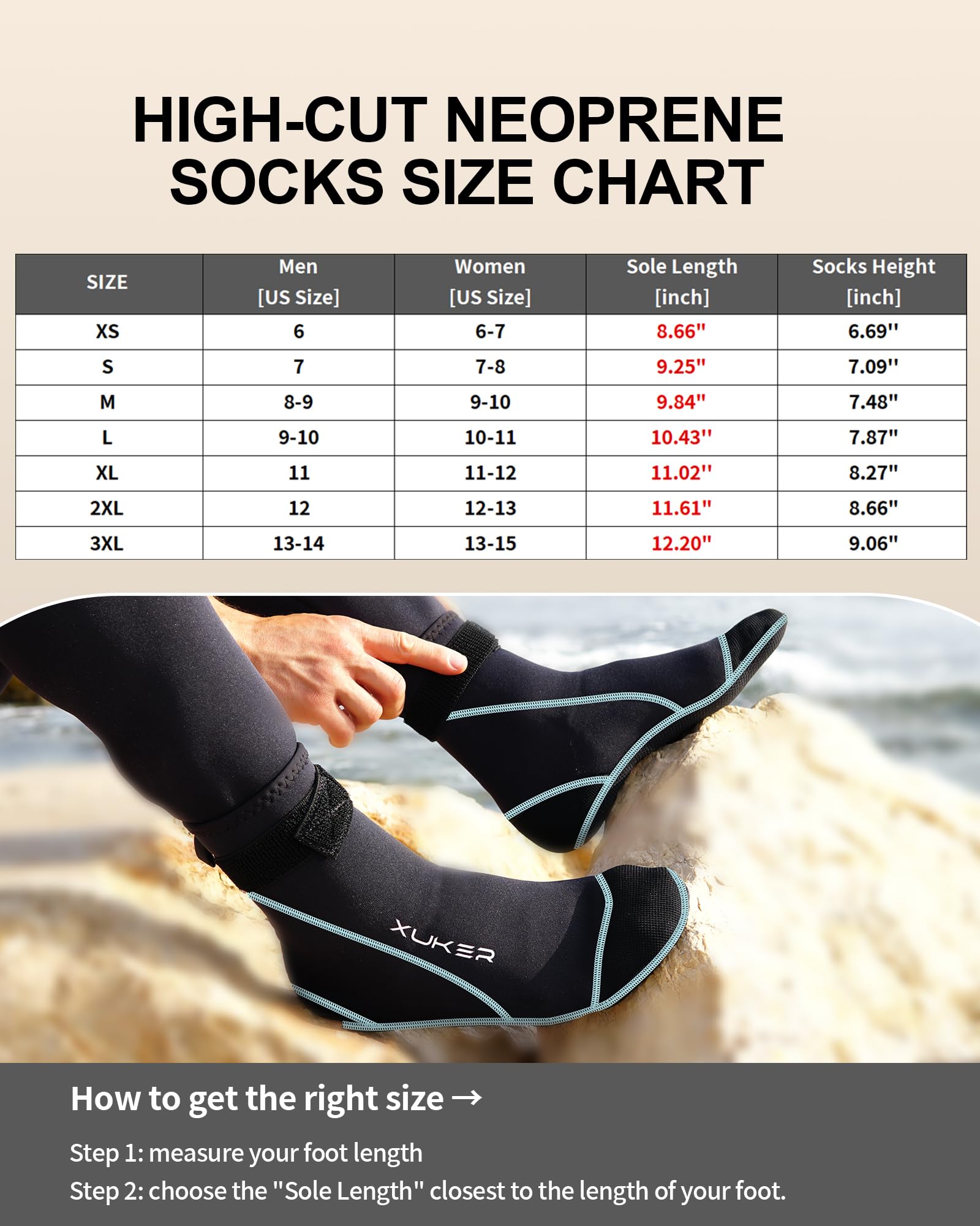 XUKER Neopren-Wassersocken, 3 mm, sanddichte Strand-Volleyball-Socken, Wasserschuhe, Tauchstiefel für Outdoor-Wassersport | Tauch-Schwimmsocken für Outdoor-Wassersport