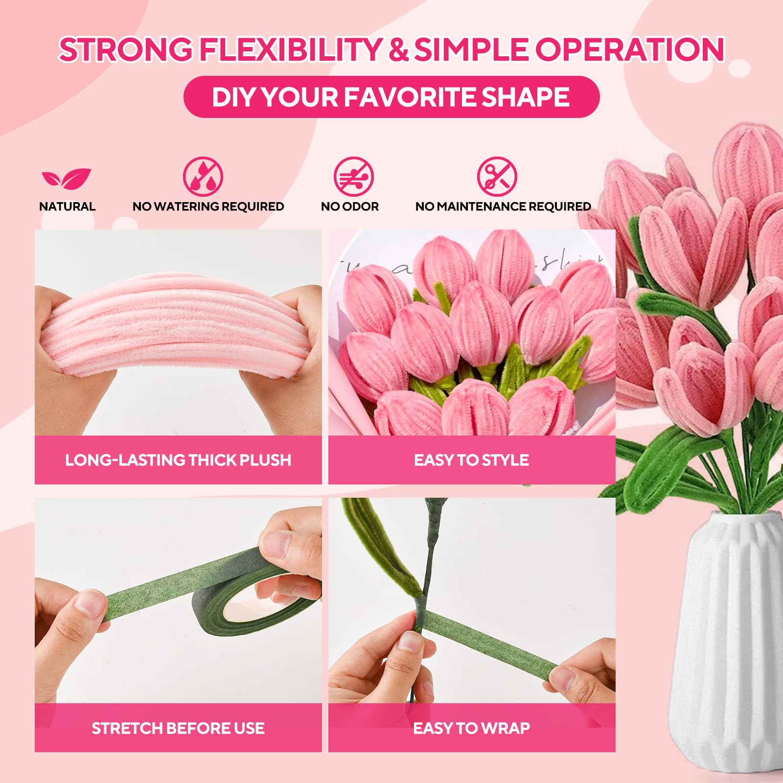 Amazon.co.jp: チューリップ 手芸モールキット ピンク モールフラワー