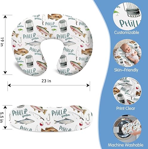 Miniatura 2 de Funda de almohada de lactancia personalizada para bebés niños, funda de almohada de lactancia con patrón de pesca personalizada con nombre, funda