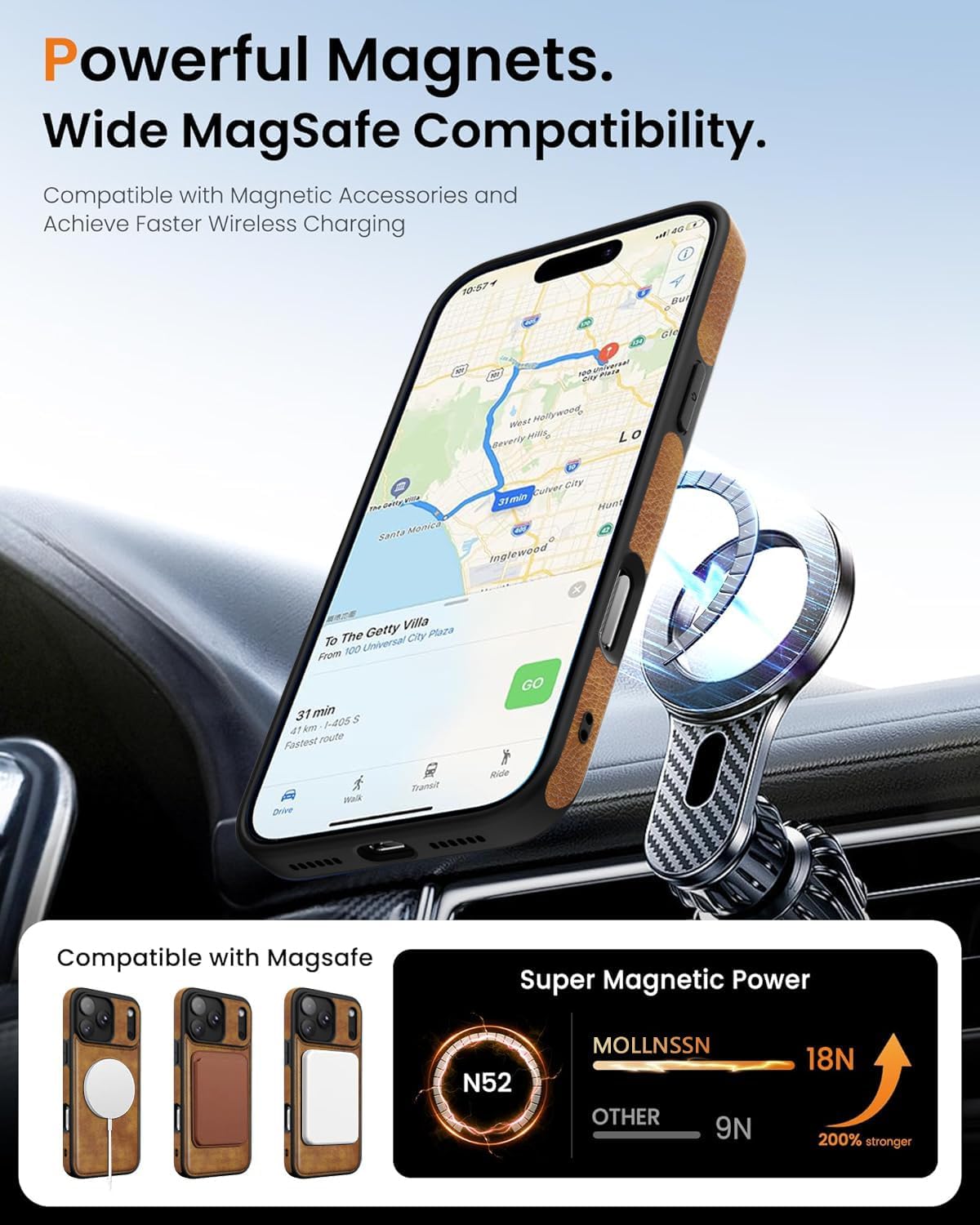 Magnetic for iPhone 17 Pro Max Leather Case, [Compatible with Magsafe] Business Classic Style Shockproof Men Women，Protective Slim fit Phone Cover for iPhone 17 Pro Max, Brown - Image 3