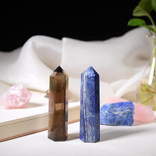 Miniatura 7 de Juego de varitas de cristal de cuarzo rosa natural de 2.75-3.54 pulgadas (2.8-3.5 in) 6 facetas de torre de cristal curativo de chakras con cuarzo