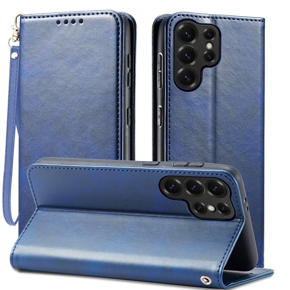 Generic Étui compatible avec Oppo A94 5G (couleur : bleu) Étui portefeuille à rabat magnétique avec fentes pour cartes, étui uni