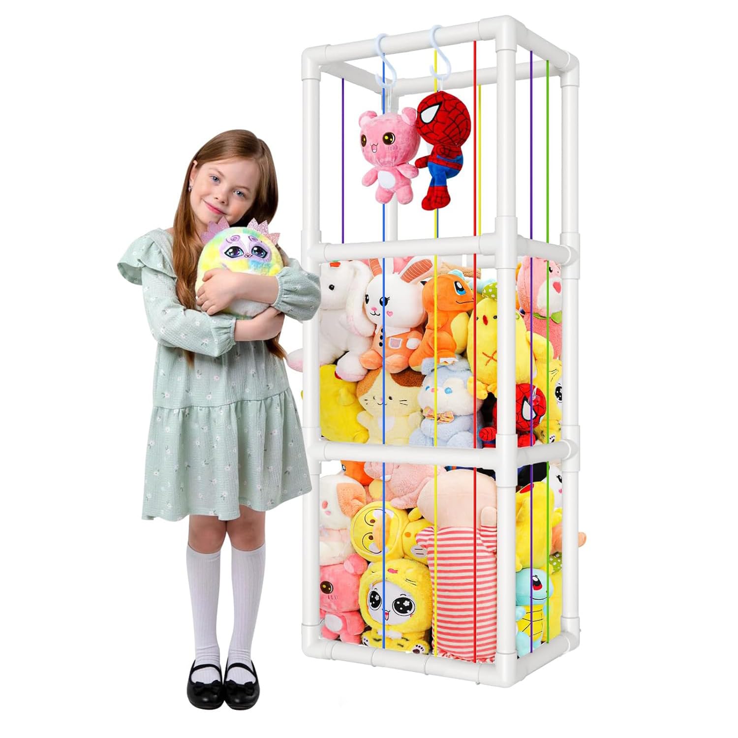 Red de Almacenamiento para Peluches, Almacén Grande de Juguetes de Peluche con Bandas Elásticas y Ganchos, Zoológico Vertical para Habitación Infantil, Sala de Estar y Cuarto de Juegos, Ahorra Espacio
