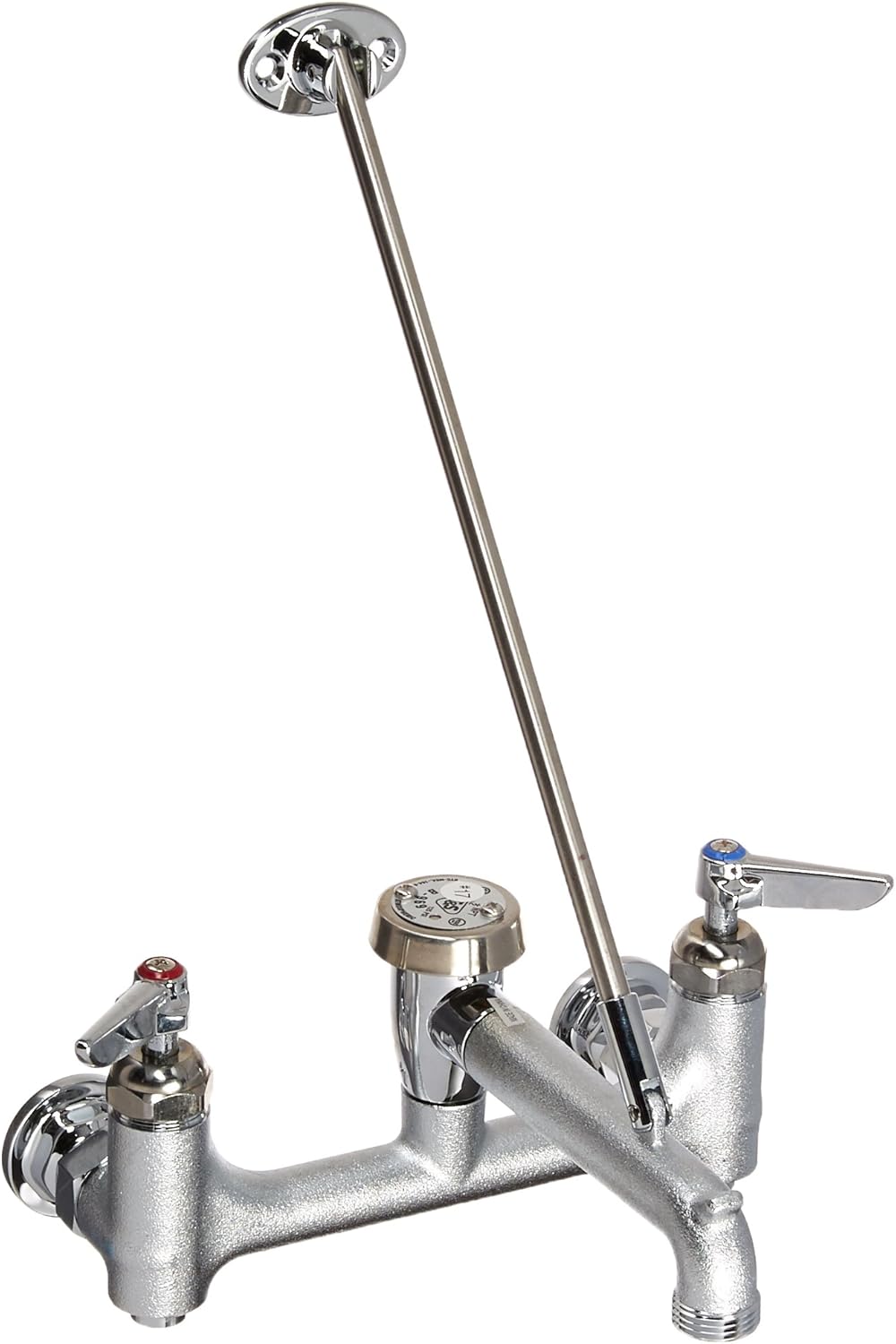 T&S Brass, B-0665-CR-BSTR, 10.4 GPM Wall Mounted Bridge Service Sink Faucet with Rough Chrome Body - Includes Lever Handles and Wall Support, Chrome