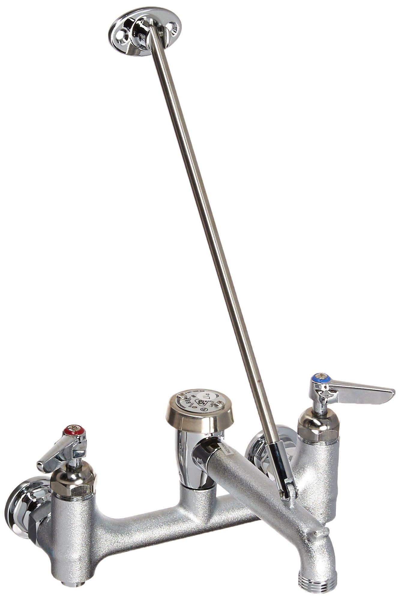 T&S Brass, B-0665-CR-BSTR, 10.4 GPM Wall Mounted Bridge Service Sink Faucet with Rough Chrome Body - Includes Lever Handles and Wall Support, Chrome