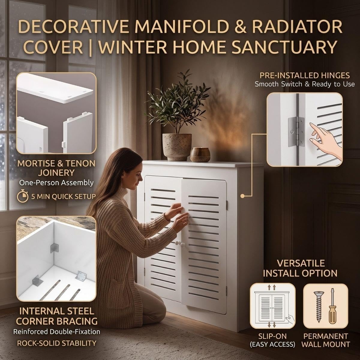 Copertura del Radiatore Bianca, Copritermosifone in PVC Legno-Plastica 12mm