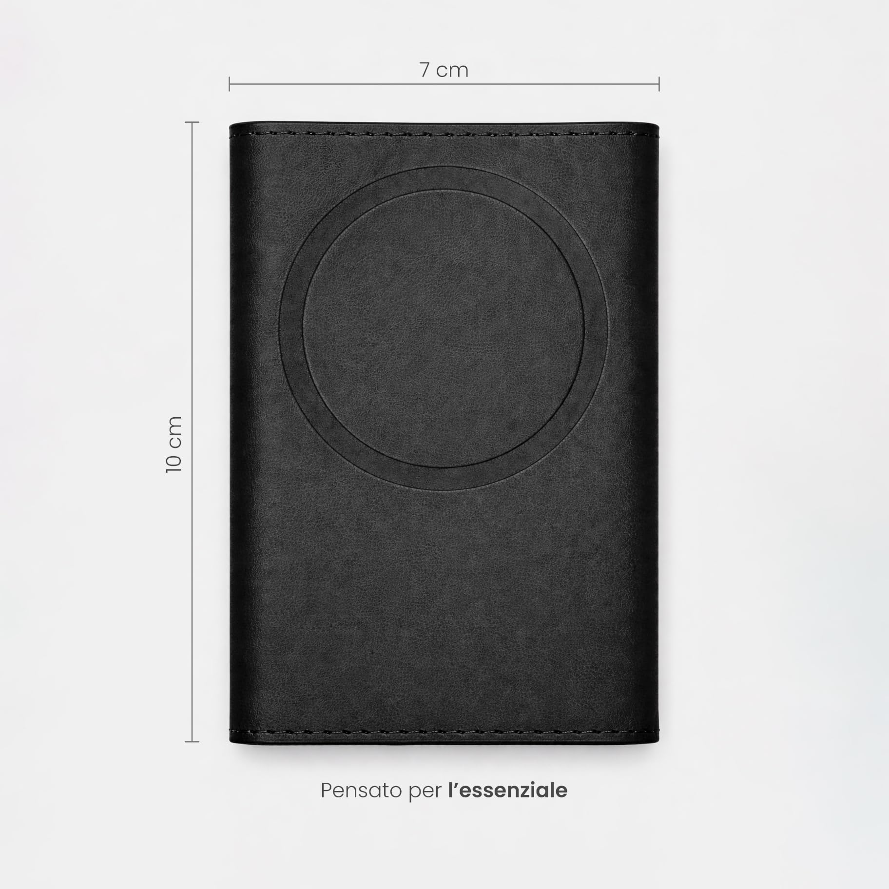 Etres Portafoglio Magnetico in Pelle Italiana - Modello Roma - Fino a 6 Carte + Tasca Banconote - Compatibilità MagSafe, Protezione RFID, Anello Magnetico Incluso (CLASSICO, NERO)