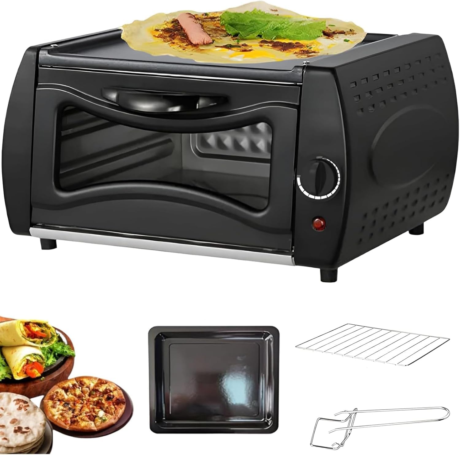 1500W Electric Tandoor Oven & 15L Mini Pizza Oven, Countertop Roti Maker, Naan & Chapati Baker, 0-380°C Temperature Control, Glass Door, Pizza, Lahmacun & Manakish Oven with Tray, Disk & Clamp-picture-21