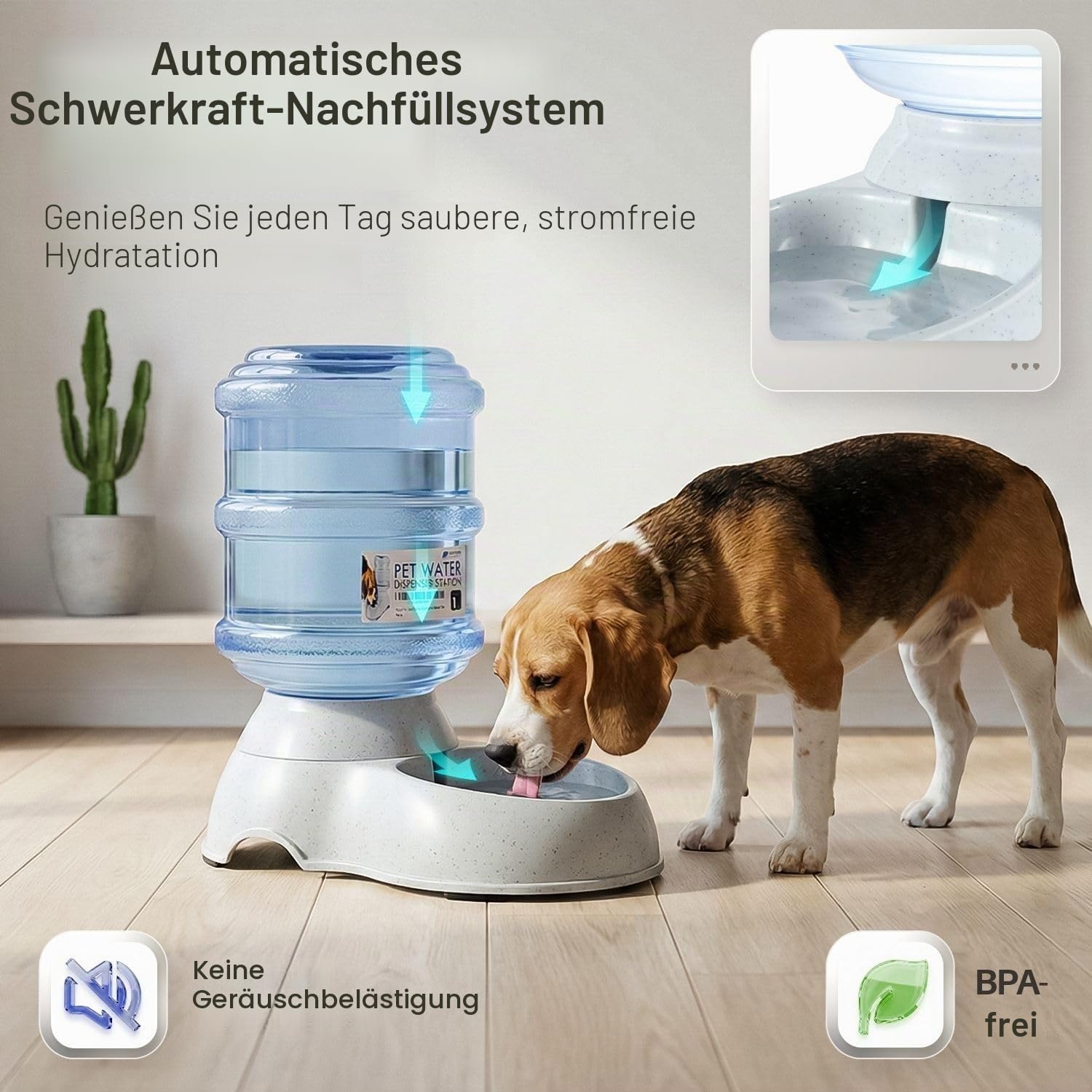 Flexzion Automatischer Wasserspender für Katzen und Hunde, Automatisierte Auffüllung Wassertränke für Haustiere, Hundenapf Wasserbrunnen Trinkbrunnen Trinkflasche für Kleintiere 3,8L