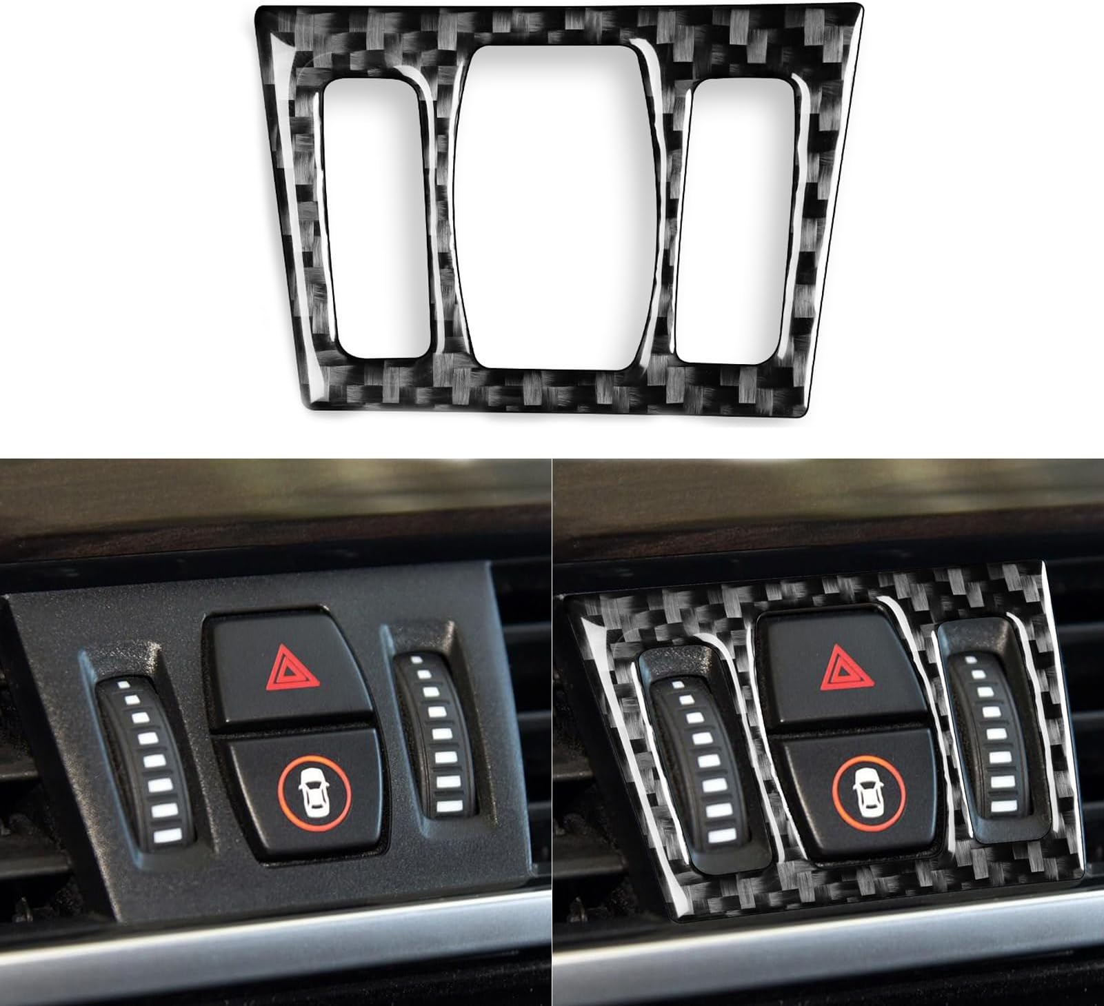 Real 3K Black Carbon Fiber Car Dashboard Central Emergency Warning Light Control Button Panel Trim Sticker Auto Interior Accessories Compatible with BMW X1 F48 F49 2016-2022/X2 F39 2018-2022