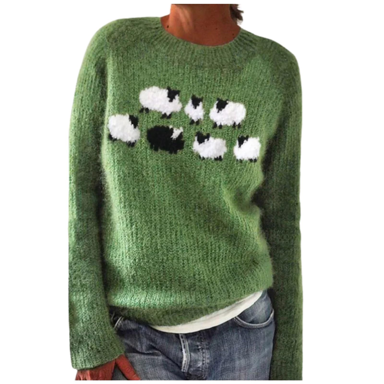 Fair Isle Sweater Women Vintage Knitted Retro Boat Neck Sweater Casual Loose Long Sleeve Lightweight Cropped Pullover Tops
