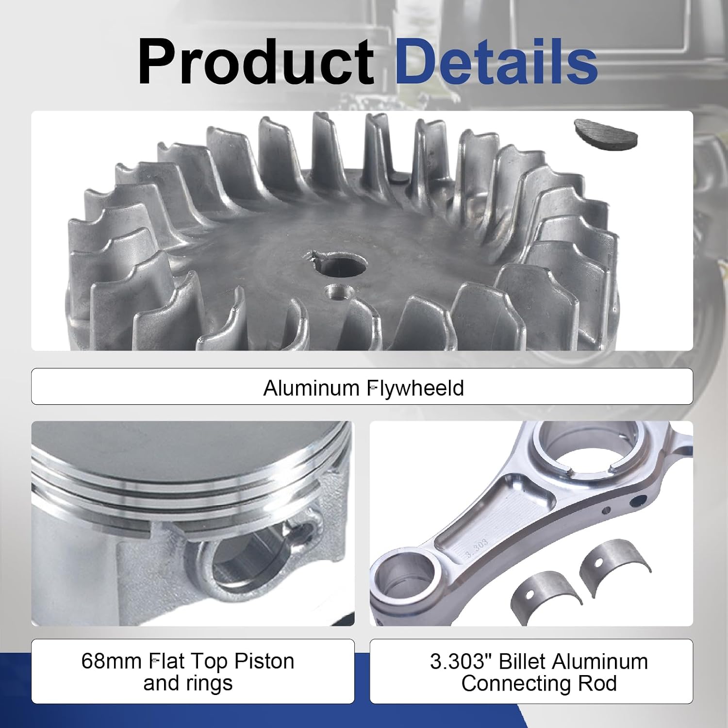 3.303" Billet Aluminum Connecting Rod 68mm Flat Top Piston 10krpm Flywheel 18lb Valve Spring For Honda GX200 Ghost 212cc Tillotson 212cc Non-Hemi Chinese Clones 160cc 200cc Mini Bike Go Kart